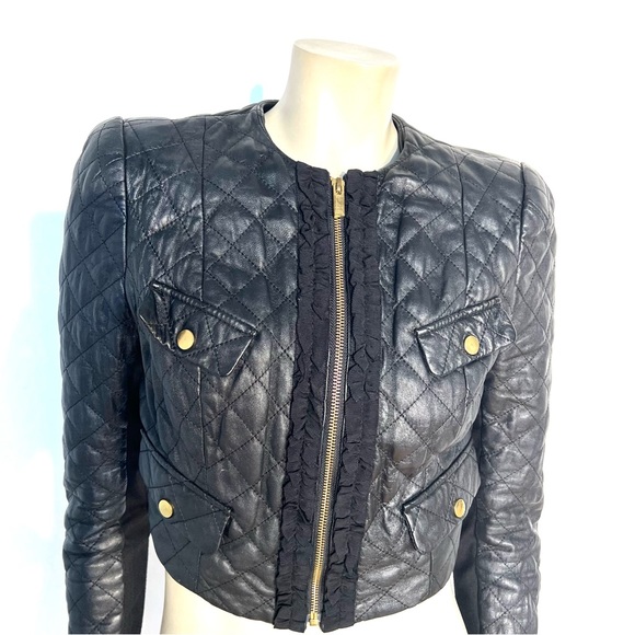 Bebe Black 100% Real  Leather Jacket - Picture 3 of 16